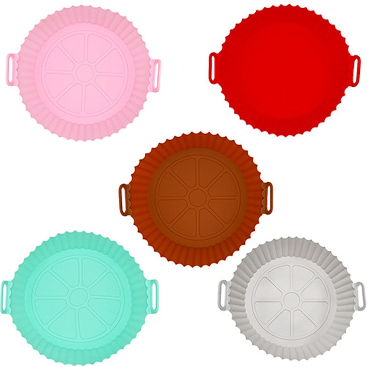 Set 5 Tavi de Copt Rotunde din Silicon, ZGGZERG, Reutilizabil, Rezistente la temperaturi inalte, Incalziti alimentele complet, Usor de curatat, Pentru friteuza, cuptor, microunde, Silicon, 20*17*5CM, Multicolor