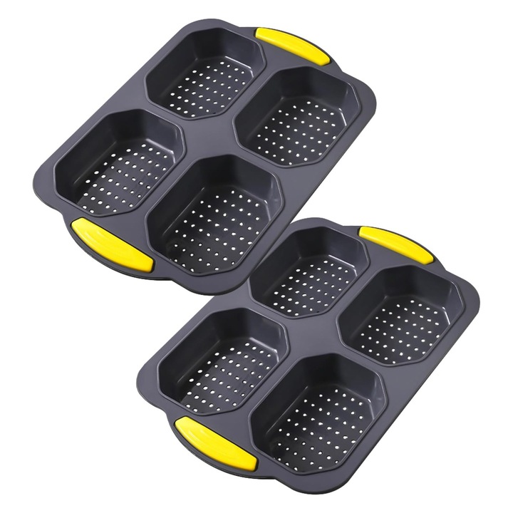 2 db-os szilikon bagett sütőlap készlet, ZGGZERG, 8 rekesszel, perforált, tapadásmentes, magas hőmérsékletnek ellenálló, újrafelhasználható és könnyen tisztítható, sütőbe, fritőzbe, mikrohullámú sütőbe, szilikon, 25,5*18*3cm, szürke