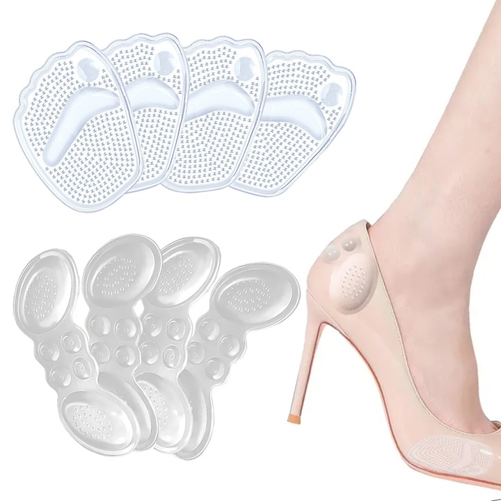 Branturi cu pernite pentru calcai, protectie calcai, adeziv puternic, reutilizabile, marime universala, silicon, 8 buc, Alb Transparent