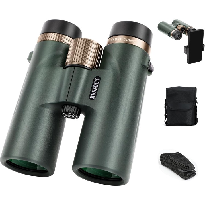 Бинокъл, BYONDSELF®, с държач за телефон, 10x42, призма с алуминиево покритие, нов естетичен дизайн, големи окуляри, широколентово оптично покритие, ясен изглед, въртящи се окуляри, устойчив на вода и мъгла, тъмнозелен