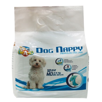 Scutece pentru caini Dog Nappy, 3-6 kg, 25-33 cm, 12 buc Scutece pentru caini Dog Nappy, 3-6 kg, 25-33 cm, 12 buc