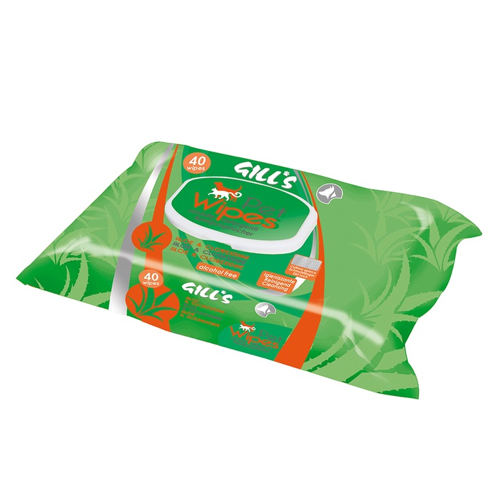 Servetele umede pentru animale Gill's, Aloe Chlorhexidrine, 40 buc