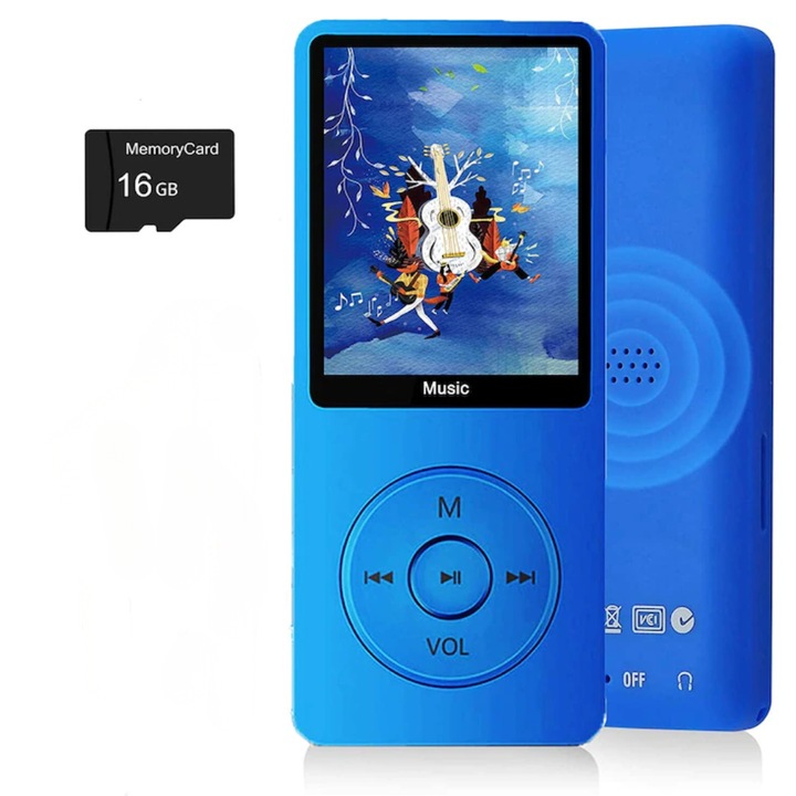 Hordozható MP3 lejátszó, Dussdote, 16 GB, HiFi hangzás, beépített hangszóró, fekete, kompakt méretek