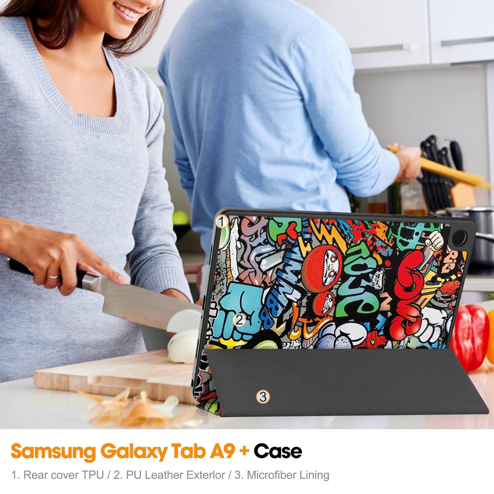 Husa protectie tableta, AYSTOAYS®, Compatibila cu Samsung Galaxy Tab A9 Plus 11", Rosu/Negru