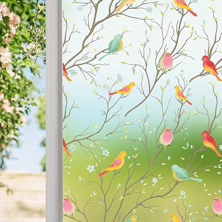 Folie Decorativa Autoadeziva pentru Geam, 3D, blocare solara, Intimitate Ridicata, Fixare statica, Detasabil, Reutilizabil, PVC, 45x200cm, Multicolor