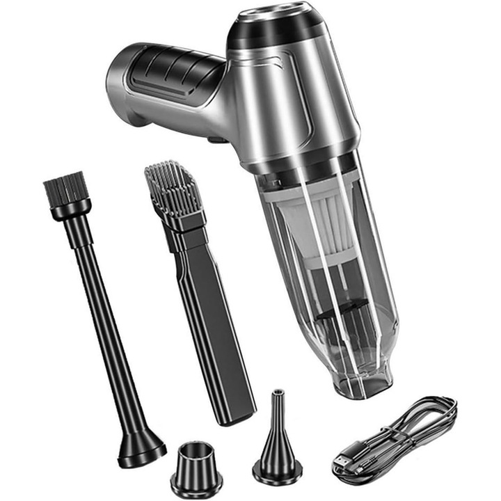 Aspirator de mana, AYSTOAYS®, 19000Pa, 120W, Fara perii, Accesorii multifunctionale, Gri argintiu