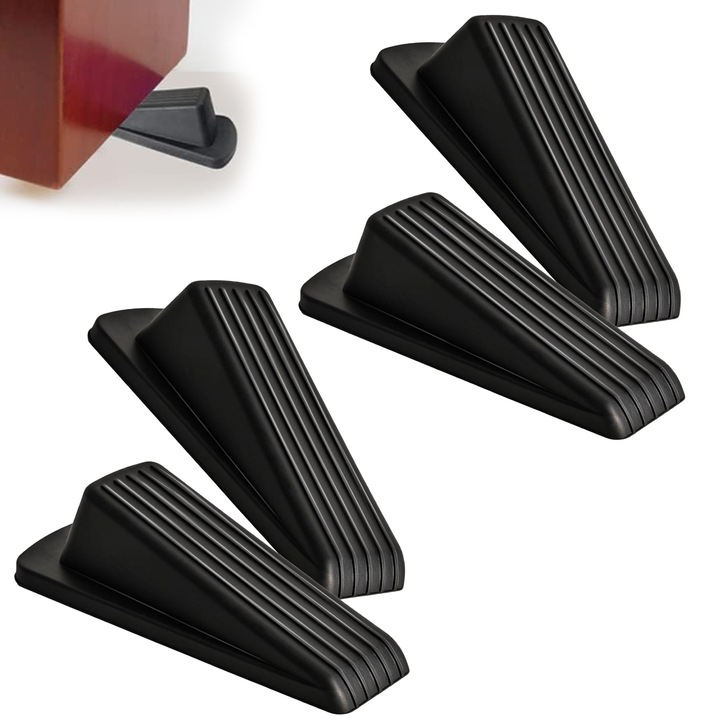 Set 4 Opritoare Usa, BYONDSELF®, 12x6x3cm, Cauciuc, Fonica, Antialunecare, Fara Gaurire, Potrivit pentru Toate Tipurile de Usi, Negru