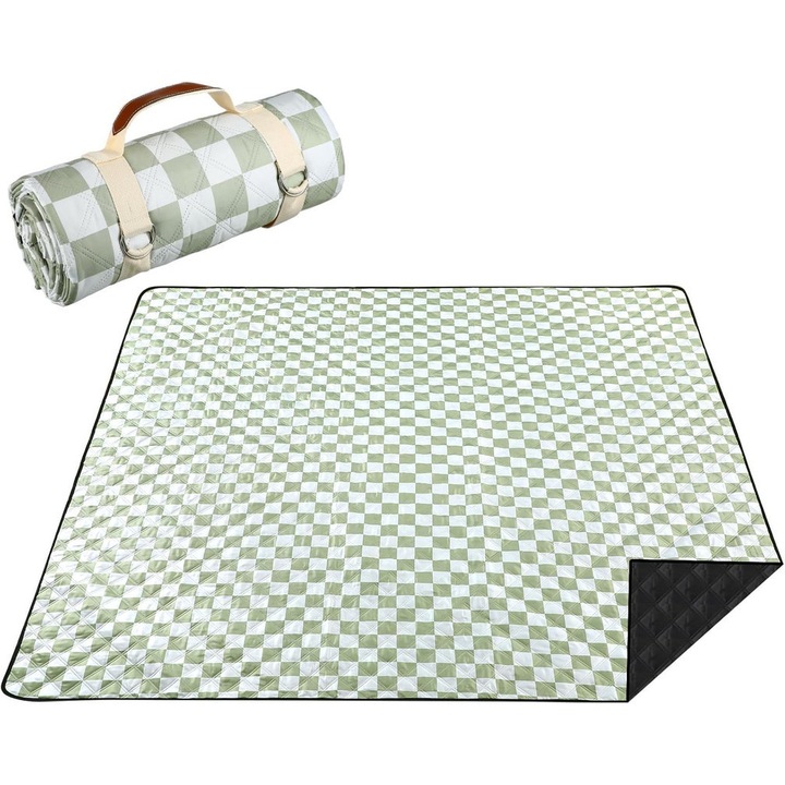 Одеяло за пикник, 200x200 см, за 6-8 души, водоустойчиво, сгъваемо, чудесно за къмпинг, плаж, семейни пикници, светлозелено