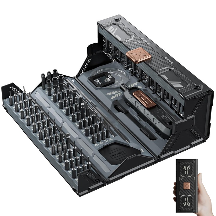 Precíziós csavarhúzó készlet, BYONDSELF, 180 az 1-ben, tárolódobozzal, elektronikai javításhoz, okostelefonhoz, órához, táblagéphez, szürke/fekete