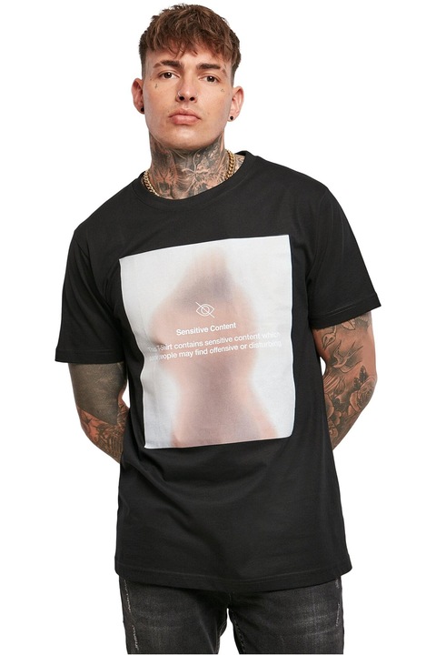 Mister tee, Tricou unisex cu imprimeu grafic, Alb/Negru/Bej