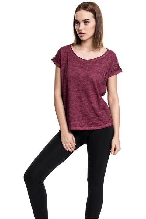 Urban Classics, Tricou asimteric cu decolteu rotund si model uni, Violet pruna