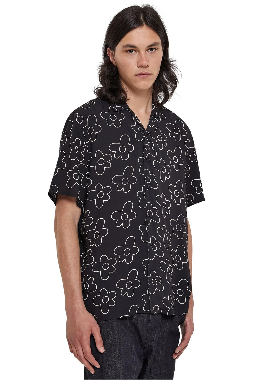 Urban Classics, Camasa cu maneci scurte si model, Negru, Galben murdar, M