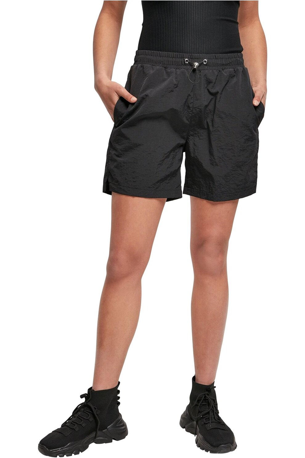 Urban Classics, Pantaloni scurti cu talie ajustabila, Negru, M