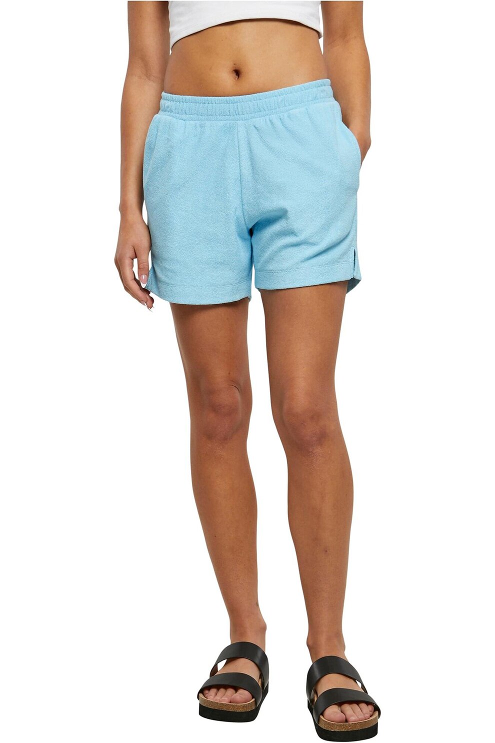 Urban Classics, Pantaloni scurti cu buzunare laterale si model uni, Albastru deschis, L