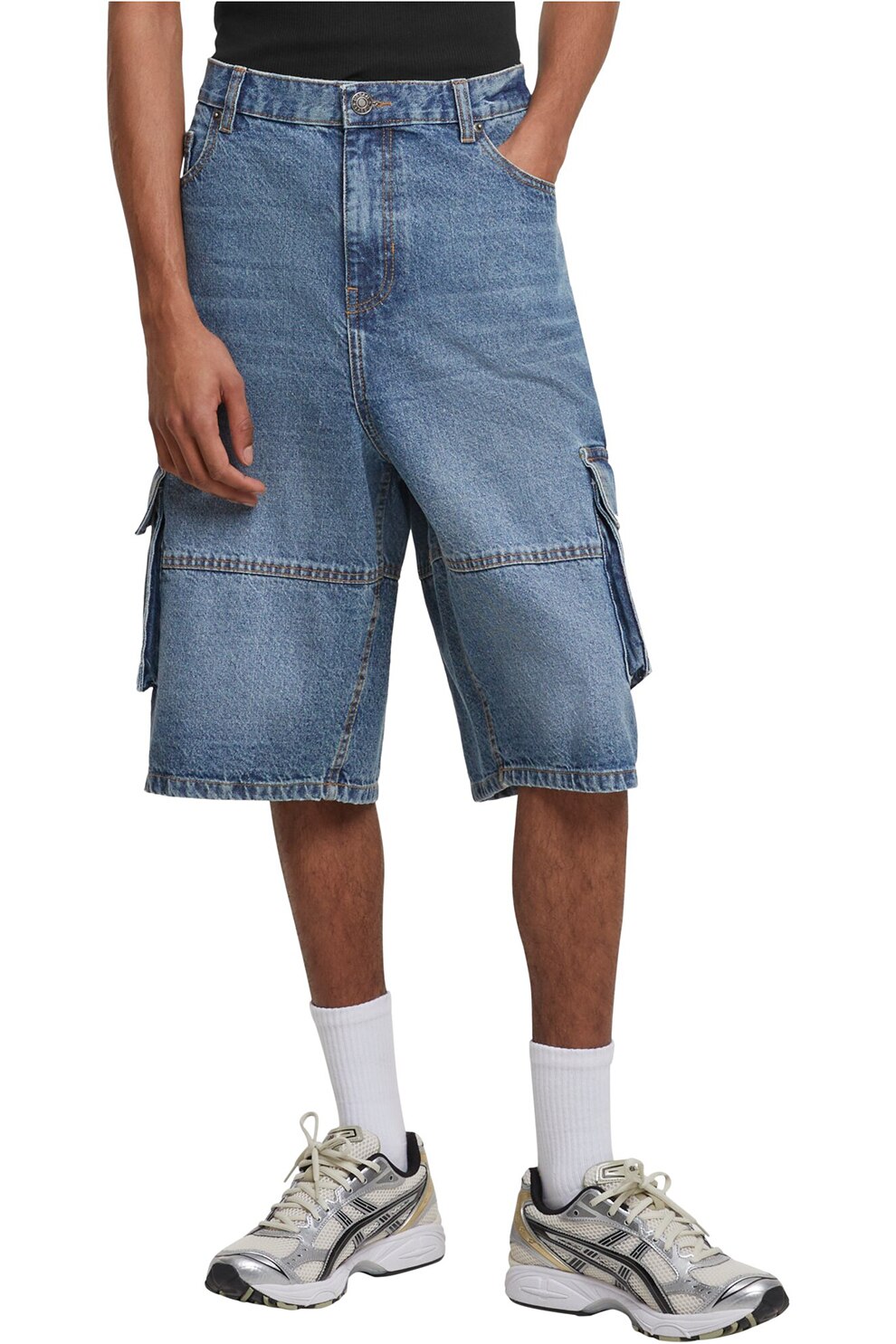 Urban Classics, Pantaloni scurti cargo din denim, Albastru melange, 36