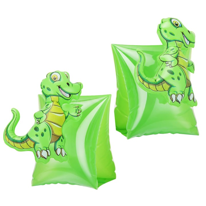 Плавници за деца, надуваеми, за басейн, езерце или море, PVC, 24x19 см, възраст +3 години, Зелен динозавър