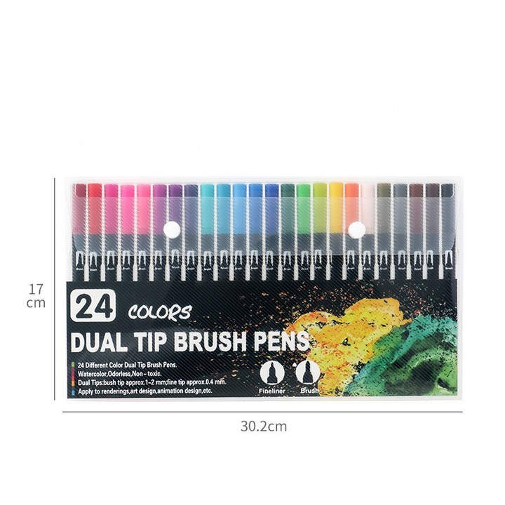 Set 24 Markerere Duble Puncte - Acuarela Lavabila pentru Arta Scolara