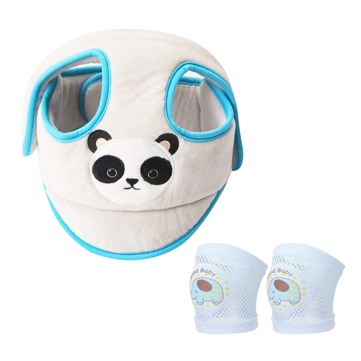 Каска за защита от падане при бебе, противошокова, защита за главата на бебето, регулируема, с наколенки за бебета, неплъзгаща се, 5 - 36 месеца, бяла/синя