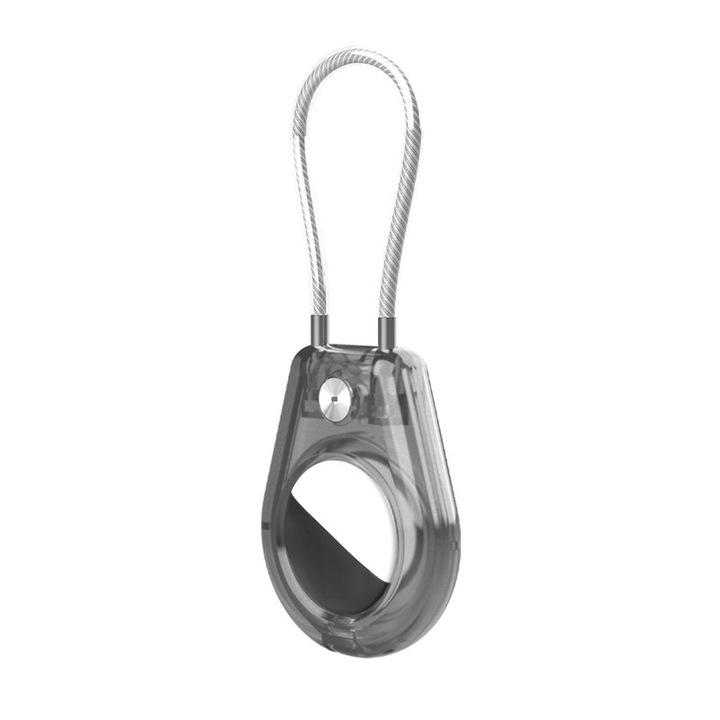 Pentru suport pentru breloc AirTag cu cablu de sarma, husa de blocare sigura pentru eticheta de aer, compatibil cu Apple AirTags, lant pentru breloc, accesoriu de protectie cu AirTag pentru chei, animale de companie, bagaje, negru transparent