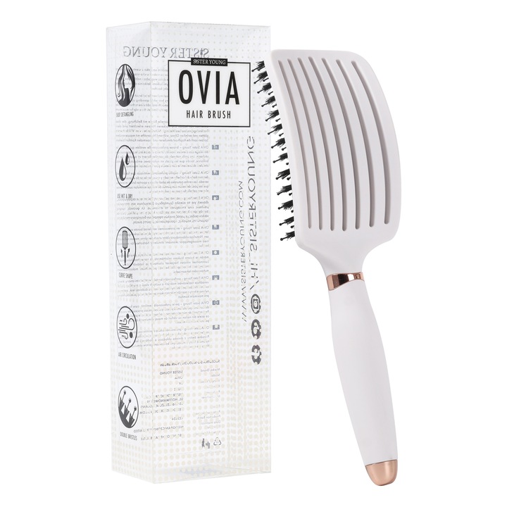Perie Pentru Par, Sister Young, Ovia, Perii Din Mistret Si Nylon Cu Bile, Corp Ventilat, Forma Curbata Cu Maner Confortabil, Multicolor