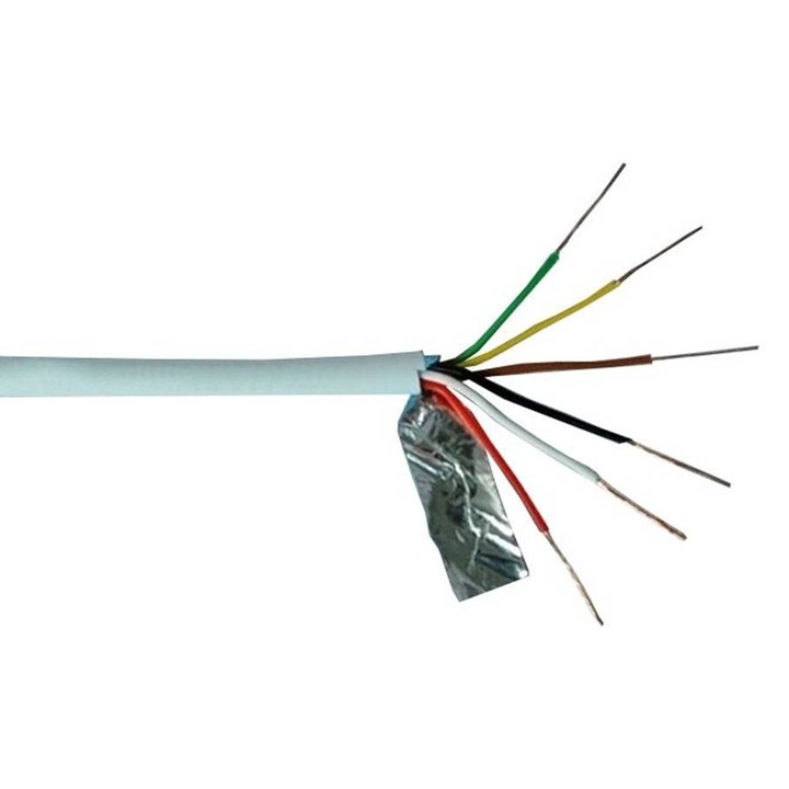 Cablu ecranat Project, Sase fire, Alarme, Folie, Alb, Cu, 6x0, 22mm2