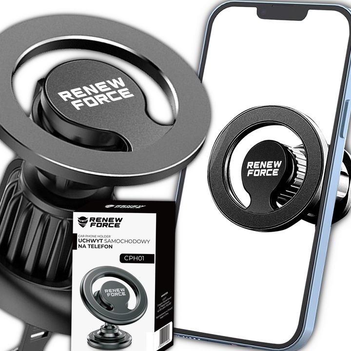 Suport Auto Magnetic pentru Telefon, Compatibilitate MagSafe, Montare Pe Grila de Ventilatie, Material Plastic de Inalta Calitate, Culoare Negru, Stil Rotund si Compact, Tehnologie de Rotire 360°, Montare Usoara, Design Modern si Elegante CPH01