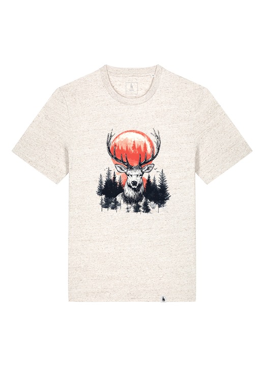 Tricou unisex, Sunset Stag, Bej melange