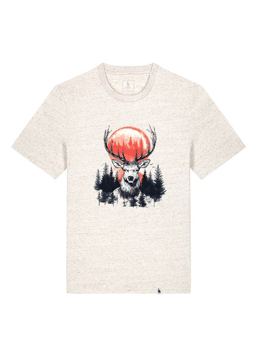 Tricou unisex, Sunset Stag, Bej melange