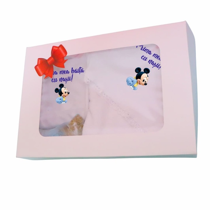 Set Prima mea baita cu Nasii, Mickey Mouse, bumbac, prosop 80x80cm, body, pentru baieti