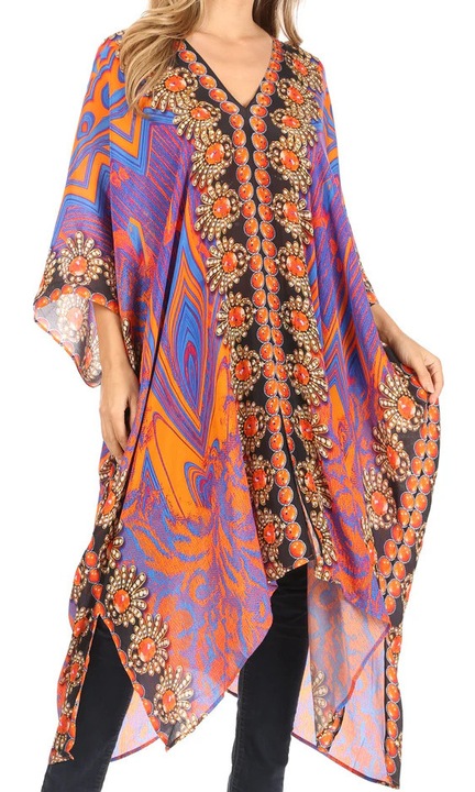 Rochie de plaja cu decolteu in V Sakkas Alvita pentru femei, caftan, acoperit cu strasuri TRM94-Multi