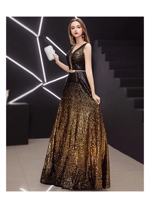 Fekete és arany flitteres alkalmi ruha, 38