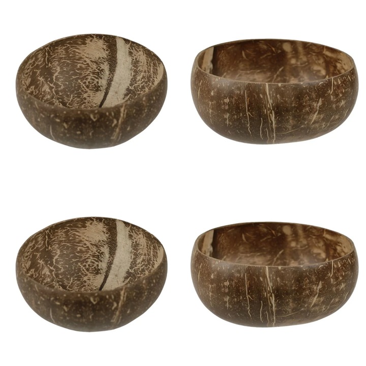 Комплект 4 купи от кокосов орех – естественост и гъвкавост за вашата маса (2x Ø14cm & 2x Ø10cm)