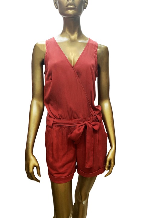 Női overál ETAM PJ Diane, Rövidnadrág, Széles pántok, V-nyakú, Két zseb, Piros