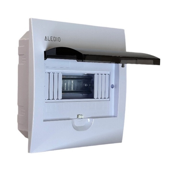 Tablou policarbonat, incastrat, 8 module, 1 rand, IP50, Aledio A08M1ST