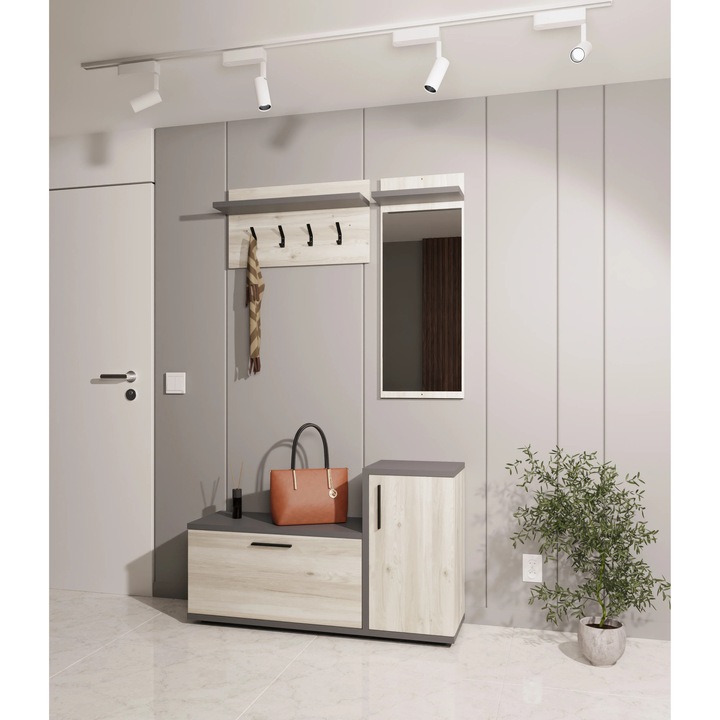 Cuier haaus Cairo, Stejar Alb/Antracit, 113 x 35 x 198 cm