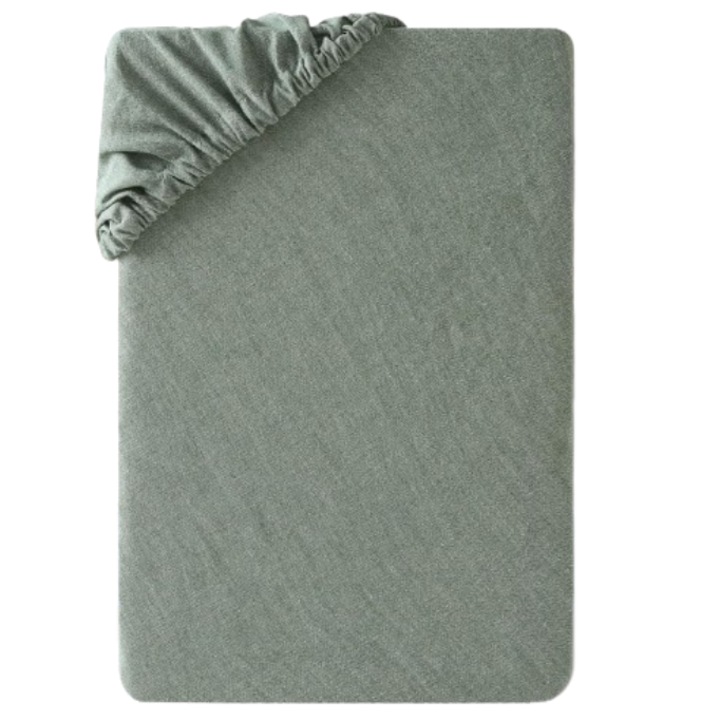 Cearsaf cu Elastic SOULFUL, 90 x 190 cm, 100% Bumbac, Respirabil, Aspect de In, Certificat Oeko-Tex, Verde Salvie