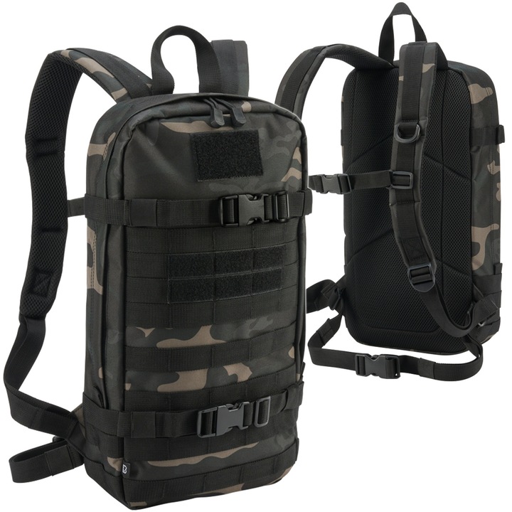 Rucsac pentru drumetii Cooper Daypack, Brandit, cu curea pentru sold si piept, negru/camuflaj, 11 L