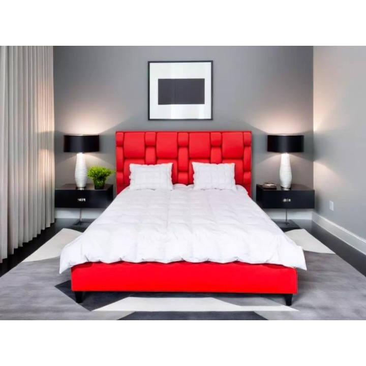 Pat tapitat Valentino, Rosu, 180x200, cu somiera rabatabila si lada depozitare