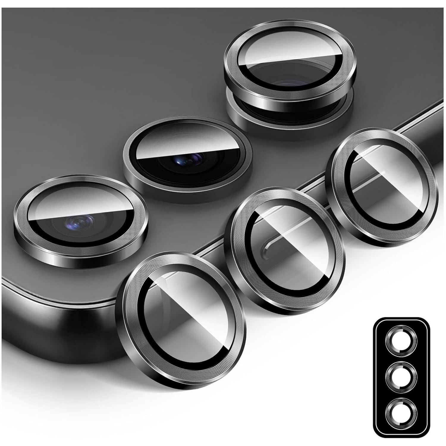 Protector pentru lentile pentru camera pentru Samsung Galaxy Z Fold5, MDUG film de ecran al lentilei din aluminiu din aluminiu, capac pentru lentile protector de ecran, protectie pentru camere spate 9H, sticla temperata cu ghid de aliniere, negru