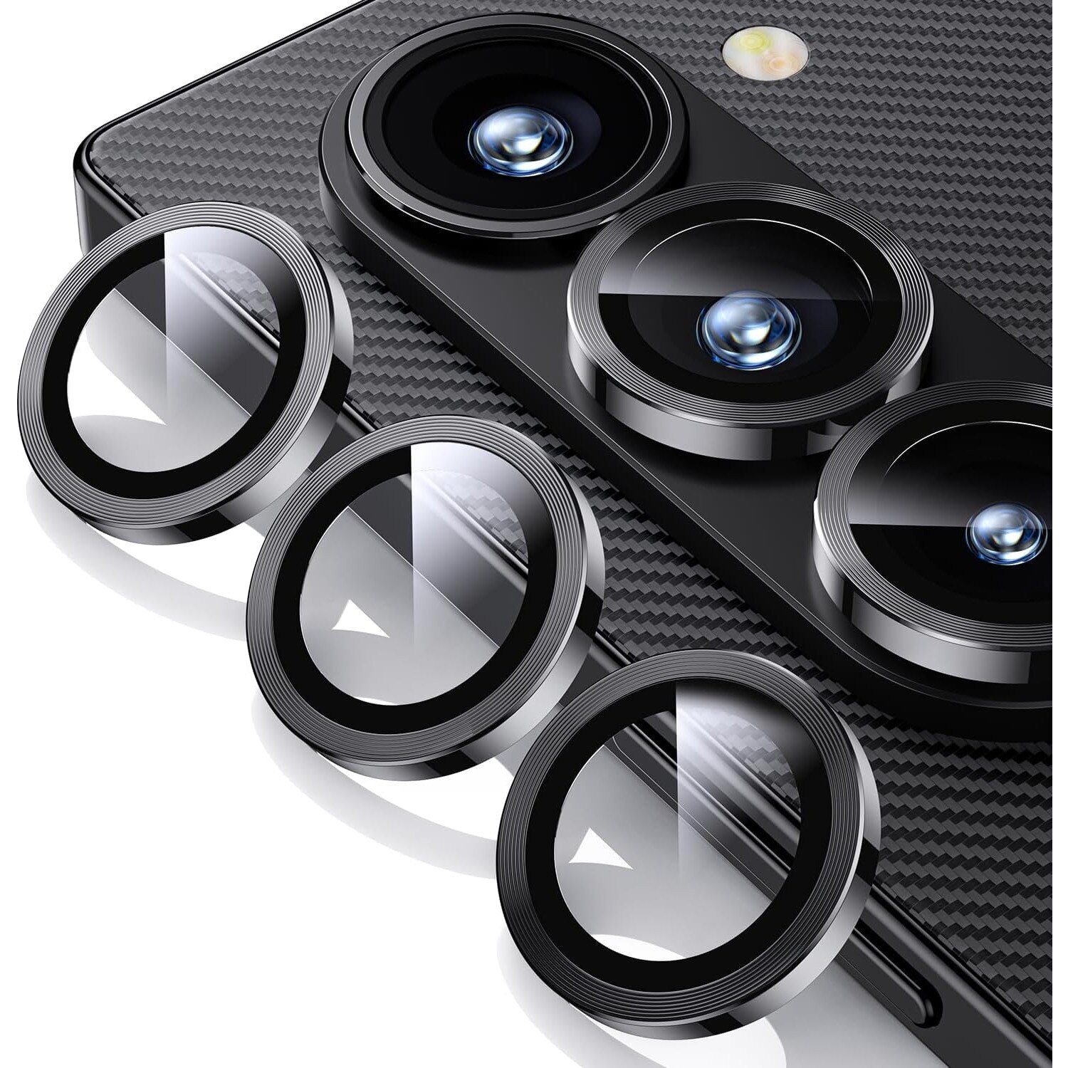 Protector pentru lentile pentru camera pentru Samsung Galaxy Z Fold5, MDUG film de ecran al lentilei din aluminiu din aluminiu, capac pentru lentile protector de ecran, protectie pentru camere spate 9H, sticla temperata cu ghid de aliniere, negru