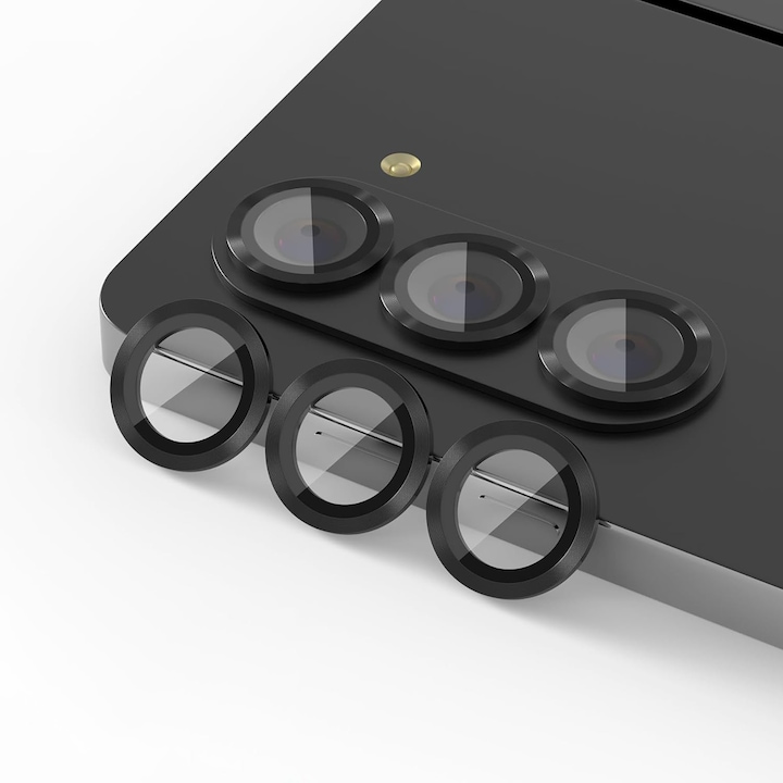 Протектор за обектив на камера за Samsung Galaxy Z Fold5, MDUG алуминиево фолио за екран на обектива на камерата, протектор за екран с капак на обектива, 9H защита на задната камера, закалено стъкло с водач за подравняване, черен