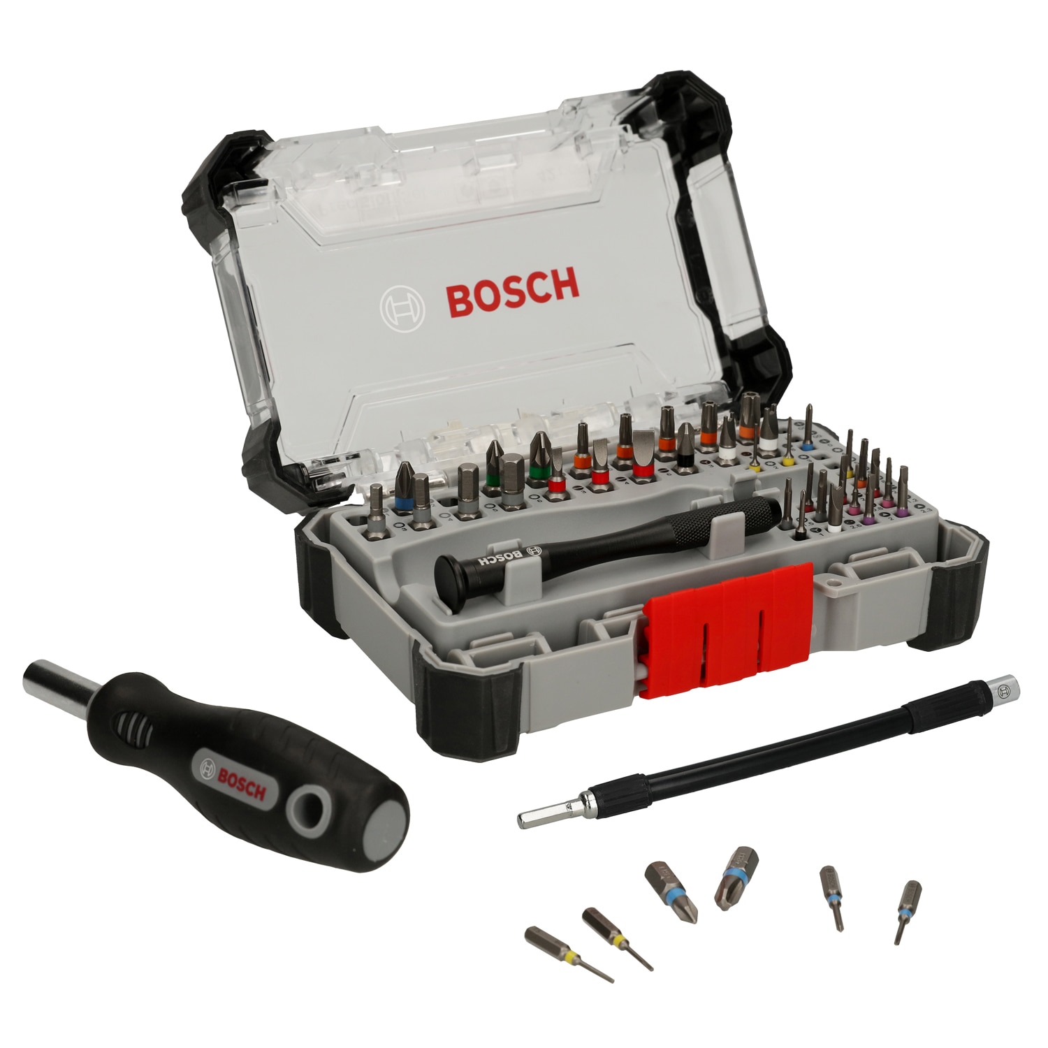 Set 42 biti precizie Bosch Professional 2607002837, maner suplimentar