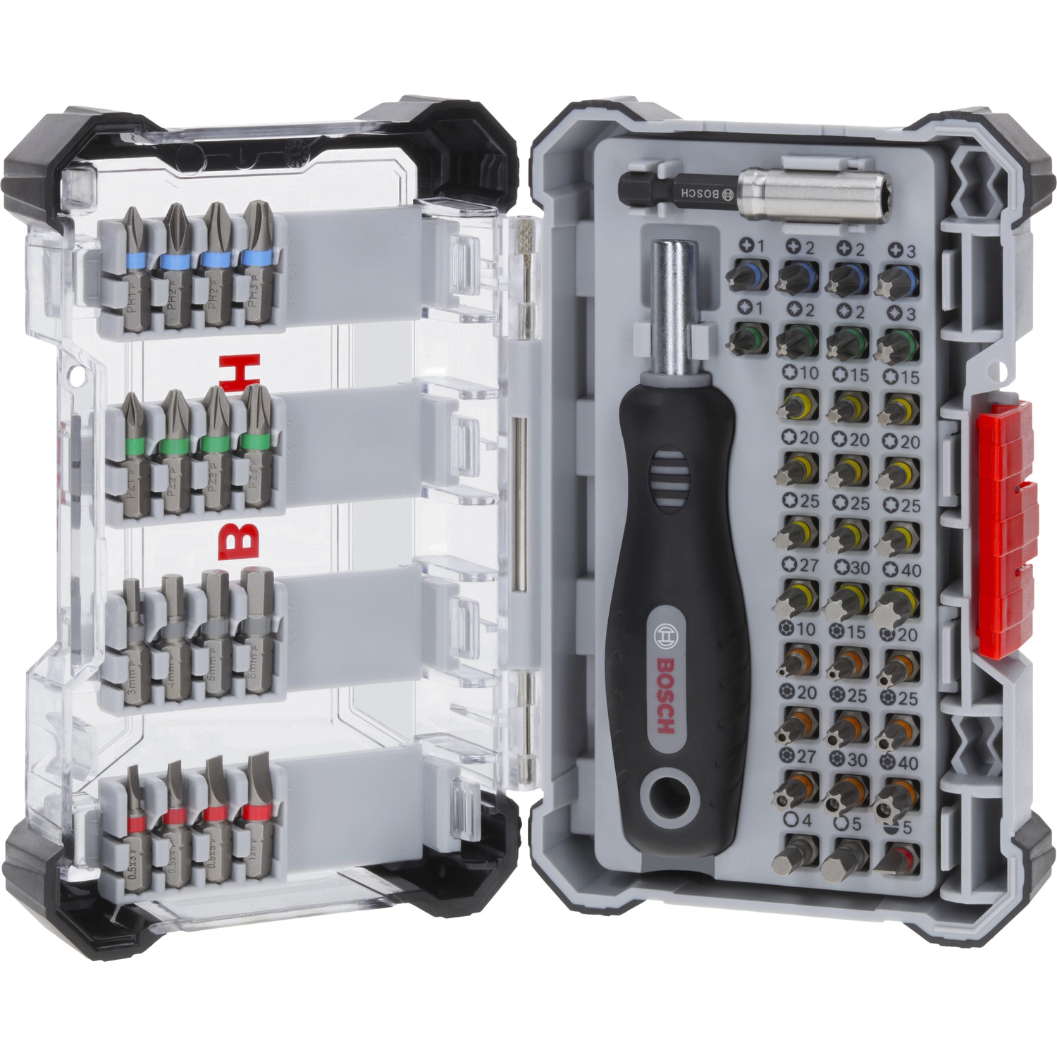 Set 50 biti insurubare Bosch Professional Extra Hard 2607012080, maner, adaptor biti
