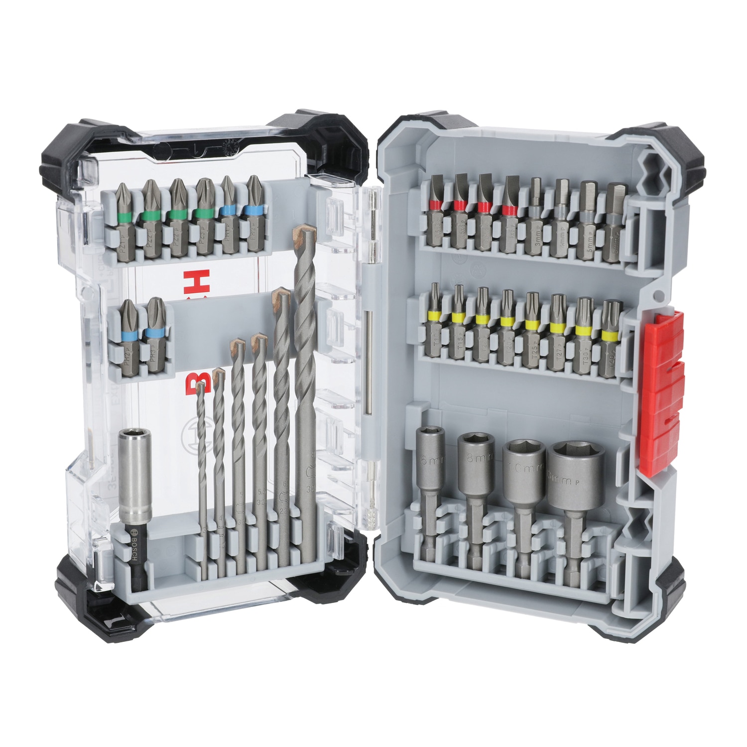 Set 35 piese de gaurit si insurubat Bosch Professional Extra Hard 2607017724, biti, burgie, chei tubulare, adaptor