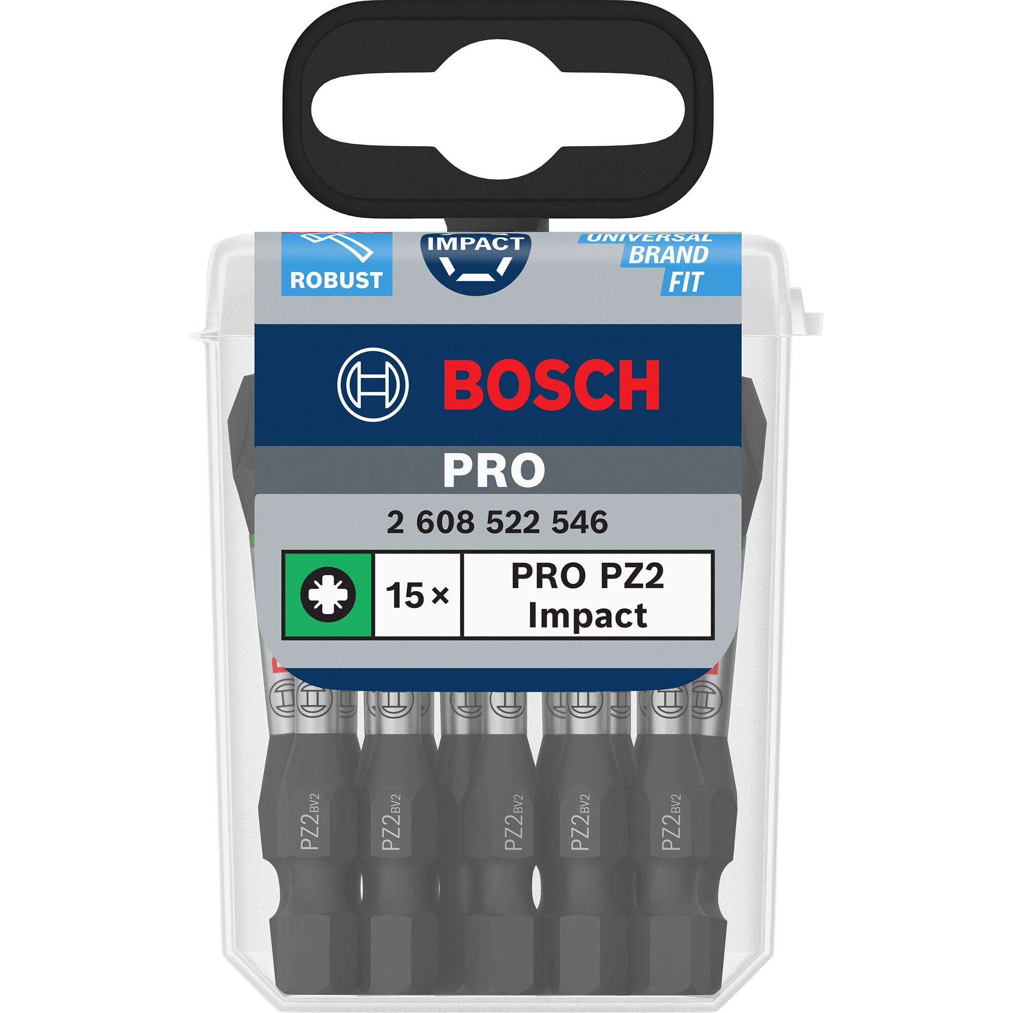 Set 15 biti Bosch Professional Impact PZ2 2608522546, 55 mm lungime