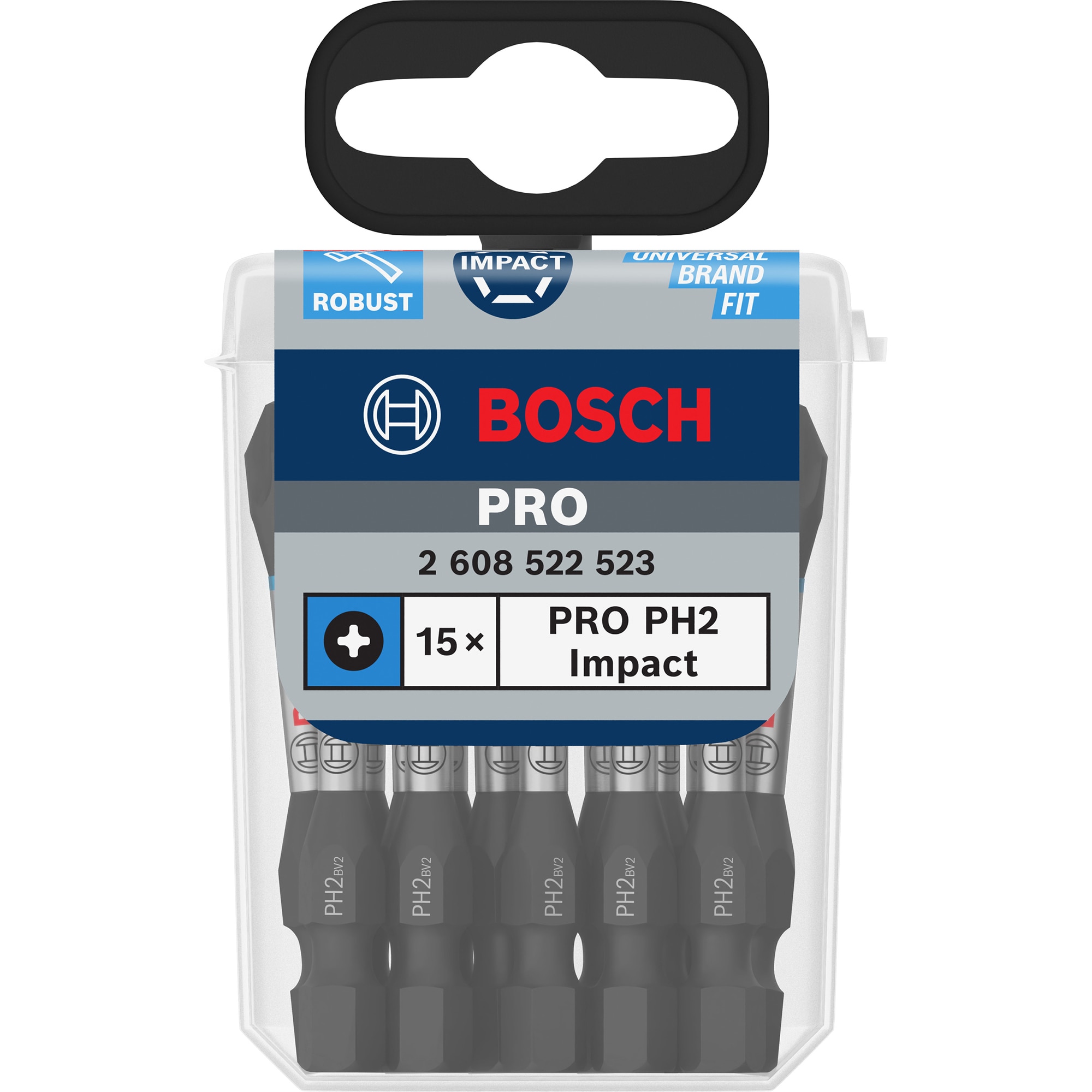 Set 15 biti Bosch Professional Impact PH2 2608522523, 55 mm lungime
