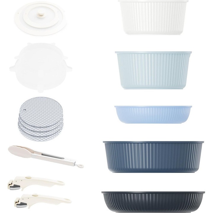 Set de tigai si cratite cu maner detasabil, set de vase de gatit cu granit anti-aderent, stivuibile, cu capace din silicon, seturi de cratite si tigai care economisesc spatiu, fara PFOA