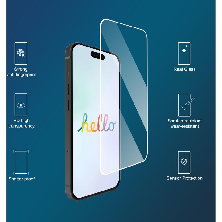 Протектор за екран на телефон, LIXR-03EN, за iPhone 15 Pro, 9H+, моментално приложение, 4K резолюция, самопочистващ се, антибактериален