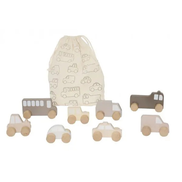 Set de masinute din lemn, Jabadabado, natural, 8 bucati