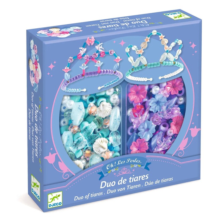Set de creatie bijuterii, Djeco, 2 diademe, 240 elemente, pentru fetite